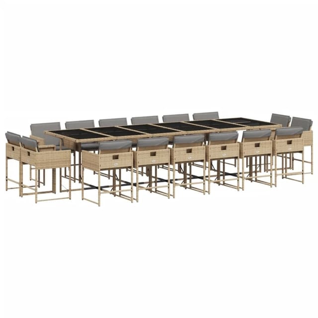 vidaXL 17-tlg Garten-Essgruppe mit Kissen Beigemischung Poly Rattan Modell 4