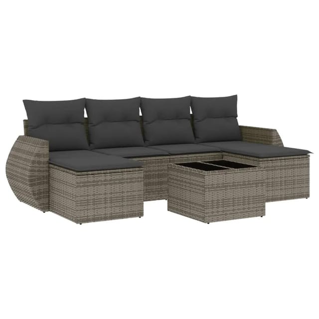 vidaXL 7-tlg Garten-Sofagarnitur mit Kissen Grau Poly Rattan Modell 76