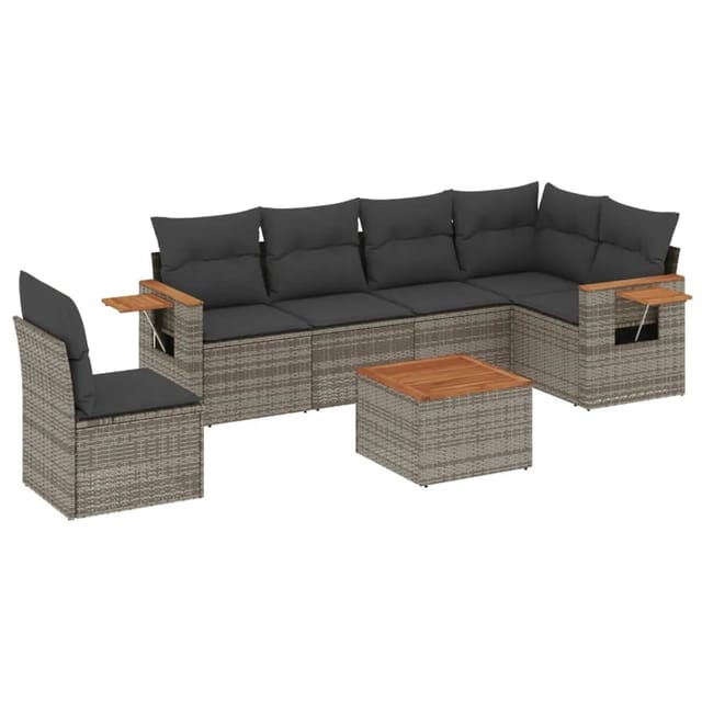 vidaXL 7-tlg Garten-Sofagarnitur mit Kissen Grau Poly Rattan Modell 69