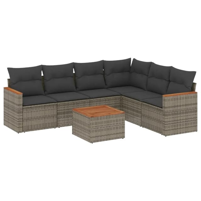 vidaXL 7-tlg Garten-Sofagarnitur mit Kissen Grau Poly Rattan Modell 71
