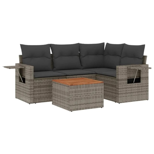vidaXL 5-tlg Garten-Sofagarnitur mit Kissen Grau Poly Rattan Modell 78