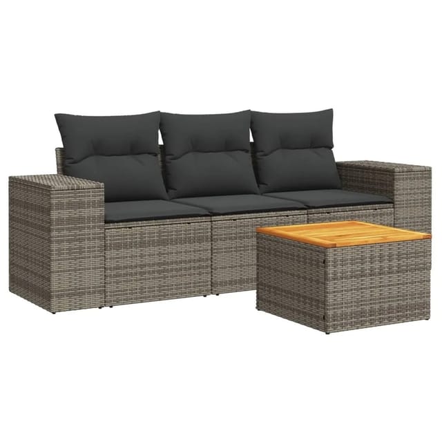 vidaXL 4-tlg Garten-Sofagarnitur mit Kissen Grau Poly Rattan Modell 3