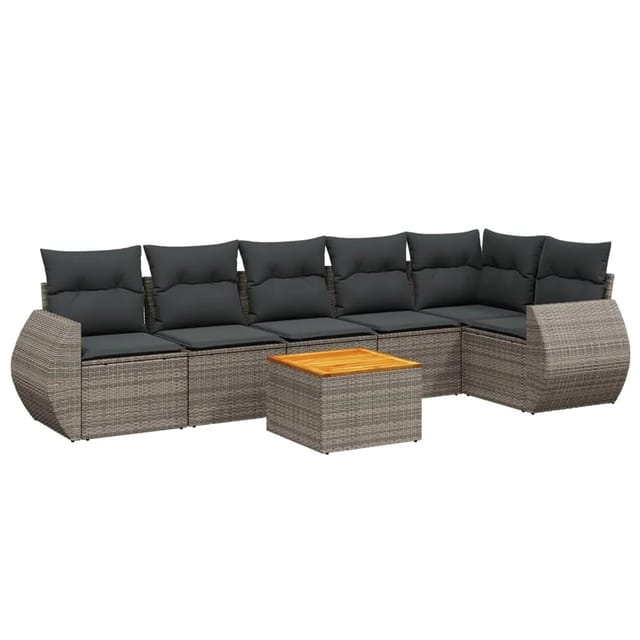 vidaXL 7-tlg Garten-Sofagarnitur mit Kissen Grau Poly Rattan Modell 104