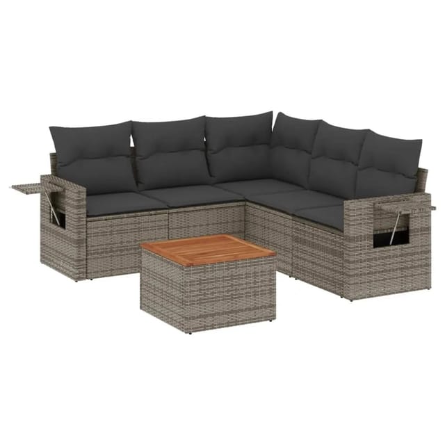 vidaXL 6-tlg Garten-Sofagarnitur mit Kissen Grau Poly Rattan Modell 145