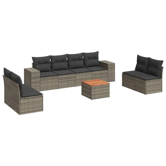 vidaXL 9-tlg Garten-Sofagarnitur mit Kissen Grau Poly Rattan Modell 33