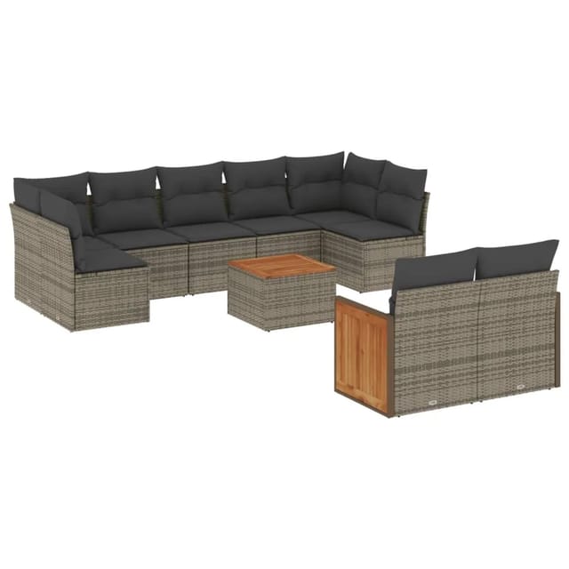 vidaXL 10-tlg Garten-Sofagarnitur mit Kissen Grau Poly Rattan Modell 87
