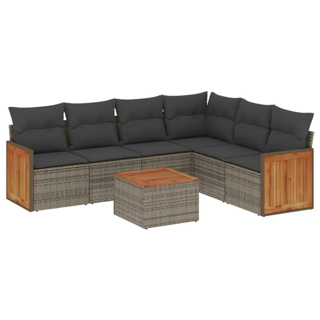 vidaXL 7-tlg Garten-Sofagarnitur mit Kissen Grau Poly Rattan Modell 154