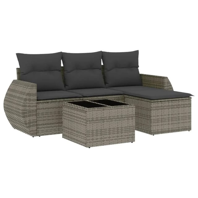 vidaXL 5-tlg Garten-Sofagarnitur mit Kissen Grau Poly Rattan Modell 67