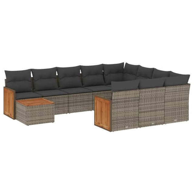 vidaXL 11-tlg Garten-Sofagarnitur mit Kissen Grau Poly Rattan Modell 67
