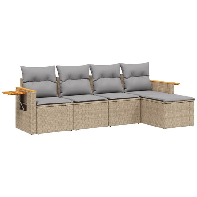 vidaXL 5-tlg Garten-Sofagarnitur mit Kissen Beige Poly Rattan Modell 169