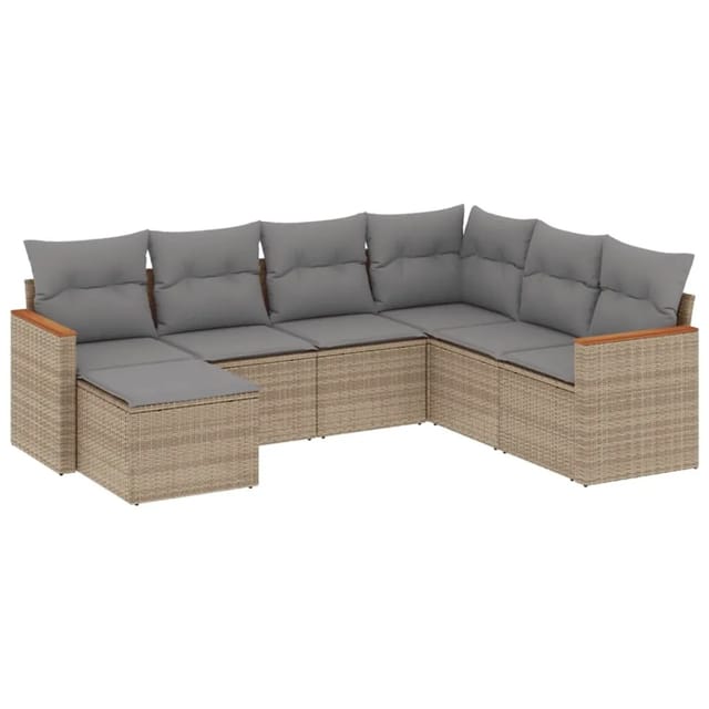 vidaXL 7-tlg Garten-Sofagarnitur mit Kissen Beige Poly Rattan Modell 299