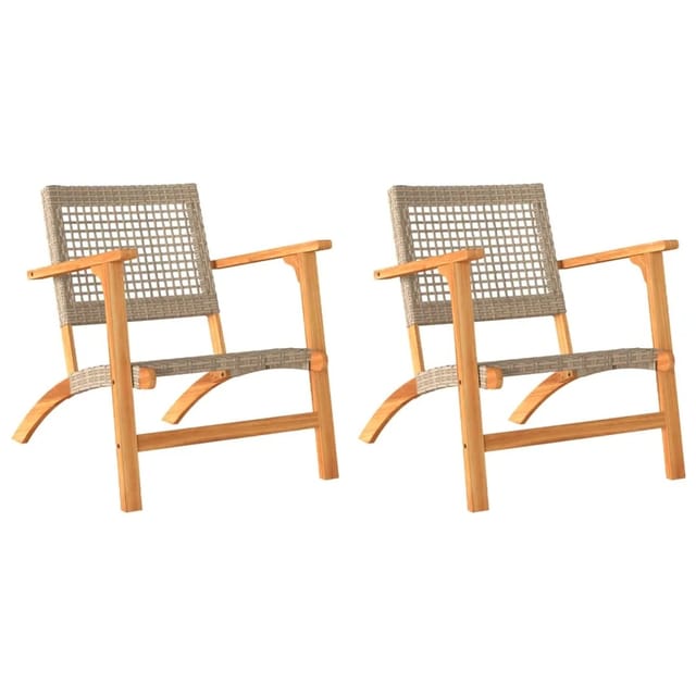 vidaXL Gartenstühle 2 Stk. Beige Poly Rattan und Akazienholz