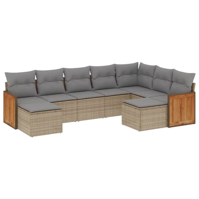 vidaXL 9-tlg Garten-Sofagarnitur mit Kissen Beige Poly Rattan Modell 198