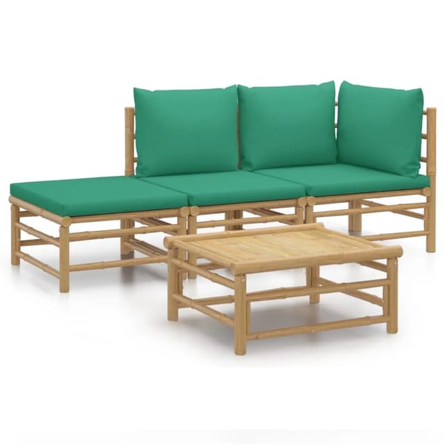vidaXL 4-tlg Garten-Lounge-Set mit Grünen Kissen Bambus Modell 3