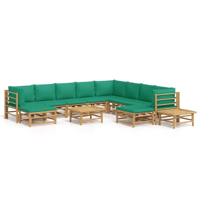 vidaXL 12-tlg Garten-Lounge-Set mit Grünen Kissen Bambus