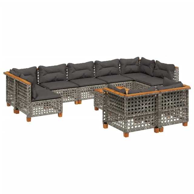 vidaXL 10-tlg Garten-Sofagarnitur mit Kissen Grau Poly Rattan Modell 116