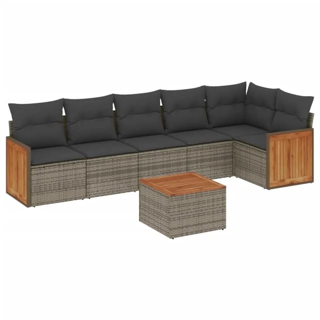 vidaXL 7-tlg Garten-Sofagarnitur mit Kissen Grau Poly Rattan Modell 157