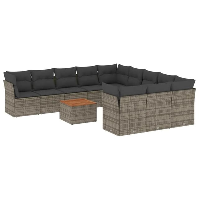 vidaXL 12-tlg Garten-Sofagarnitur mit Kissen Grau Poly Rattan Modell 42