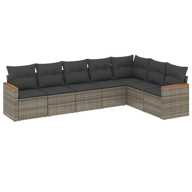 vidaXL 7-tlg Garten-Sofagarnitur mit Kissen Grau Poly Rattan Modell 149