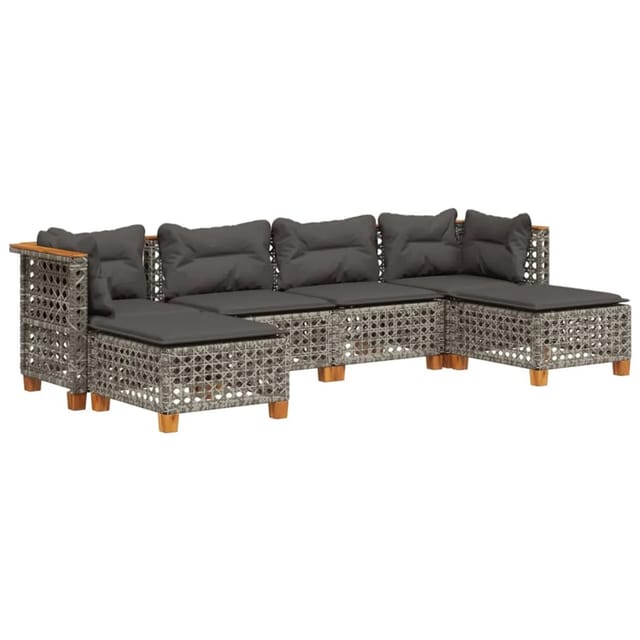 vidaXL 6-tlg Garten-Sofagarnitur mit Kissen Grau Poly Rattan Modell 190