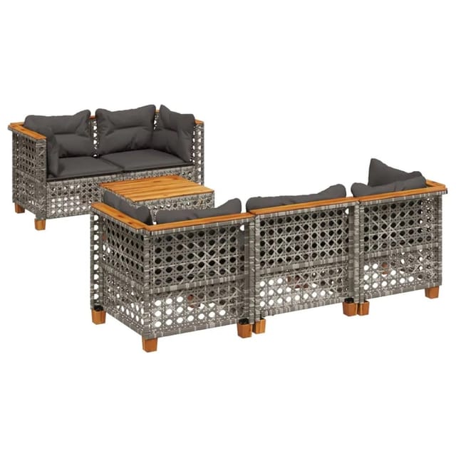 vidaXL 6-tlg Garten-Sofagarnitur mit Kissen Grau Poly Rattan Modell 183