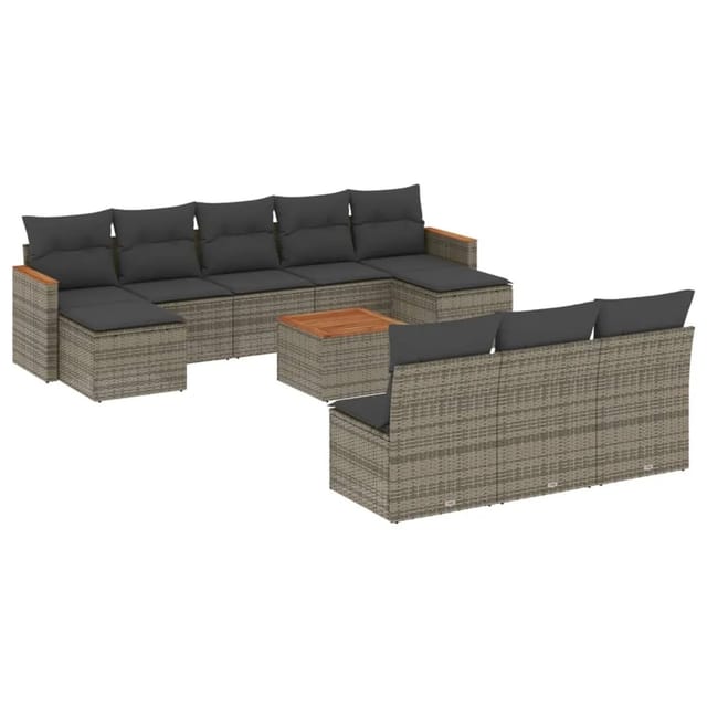 vidaXL 11-tlg Garten-Sofagarnitur mit Kissen Grau Poly Rattan Modell 73