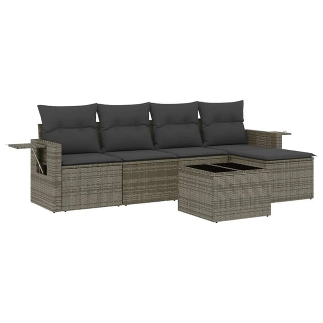 vidaXL 6-tlg Garten-Sofagarnitur mit Kissen Grau Poly Rattan Modell 155