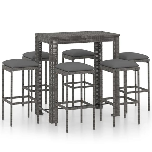 vidaXL 7-tlg Gartenbar-Set mit Kissen Poly Rattan Grau Modell 1
