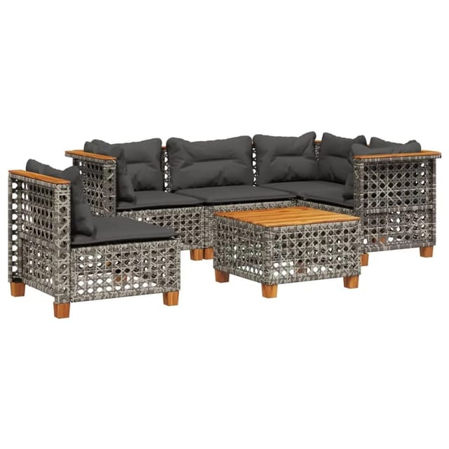 vidaXL 6-tlg Garten-Sofagarnitur mit Kissen Grau Poly Rattan Modell 187