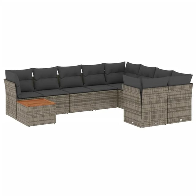 vidaXL 10-tlg Garten-Sofagarnitur mit Kissen Grau Poly Rattan Modell 54