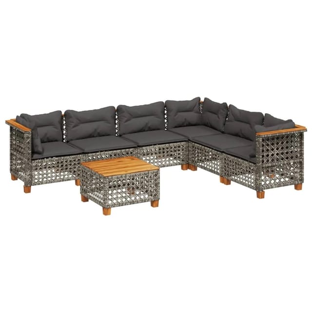 vidaXL 7-tlg Garten-Sofagarnitur mit Kissen Grau Poly Rattan Modell 189