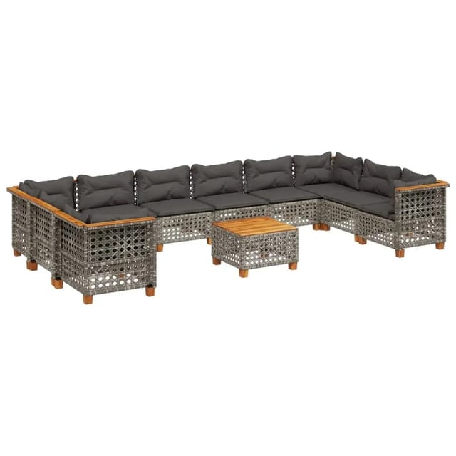vidaXL 11-tlg Garten-Sofagarnitur mit Kissen Grau Poly Rattan Modell 95