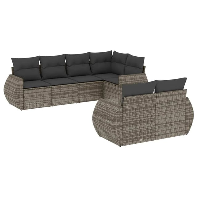 vidaXL 7-tlg Garten-Sofagarnitur mit Kissen Grau Poly Rattan Modell 75