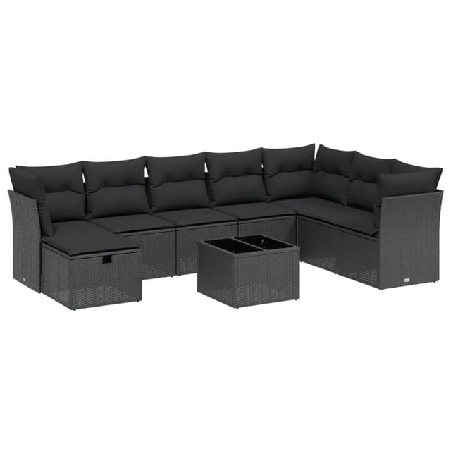 vidaXL 9-tlg. Garten-Sofagarnitur mit Kissen Schwarz Poly Rattan