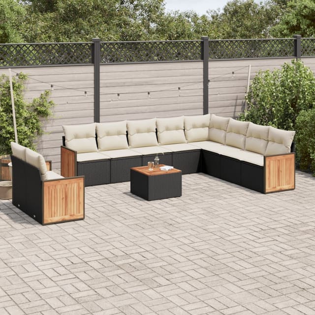 Vidaxl - 11-tlg. Garten-sofagarnitur Mit Kissen Schwarz Poly Rattan