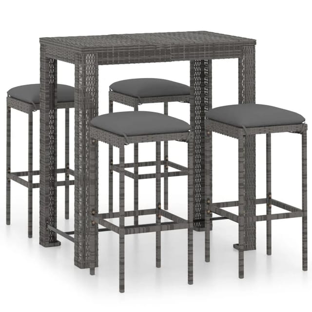 vidaXL 5-tlg Gartenbar-Set mit Kissen Poly Rattan Grau Modell 4