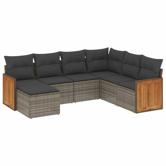 vidaXL 7-tlg Garten-Sofagarnitur mit Kissen Grau Poly Rattan Modell 135