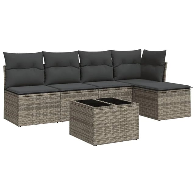 vidaXL 6-tlg Garten-Sofagarnitur mit Kissen Grau Poly Rattan Modell 50