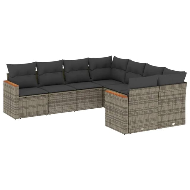 vidaXL 8-tlg Garten-Sofagarnitur mit Kissen Grau Poly Rattan Modell 131