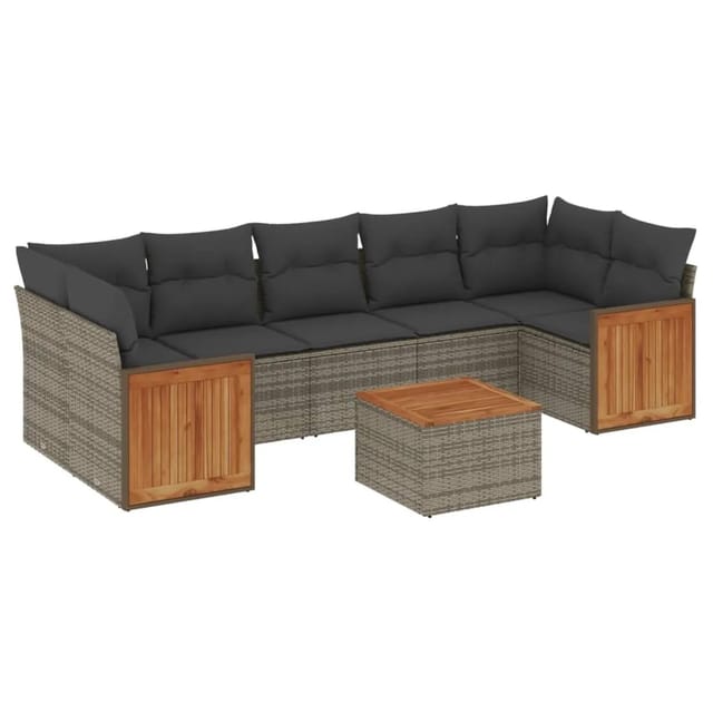 vidaXL 8-tlg Garten-Sofagarnitur mit Kissen Grau Poly Rattan Modell 59