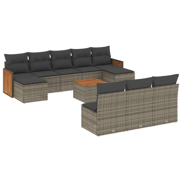 vidaXL 11-tlg Garten-Sofagarnitur mit Kissen Grau Poly Rattan Modell 68