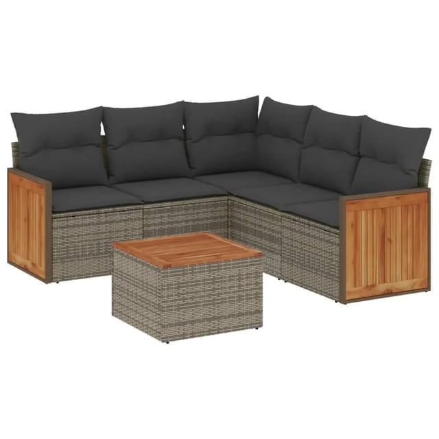 vidaXL 6-tlg Garten-Sofagarnitur mit Kissen Grau Poly Rattan Modell 148