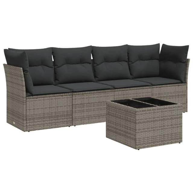 vidaXL 5-tlg Garten-Sofagarnitur mit Kissen Grau Poly Rattan Modell 35