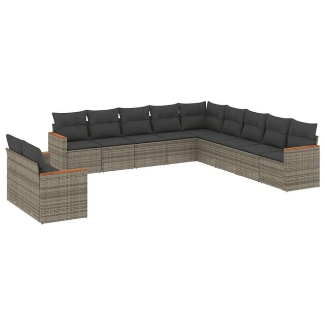 vidaXL 11-tlg Garten-Sofagarnitur mit Kissen Grau Poly Rattan Modell 76