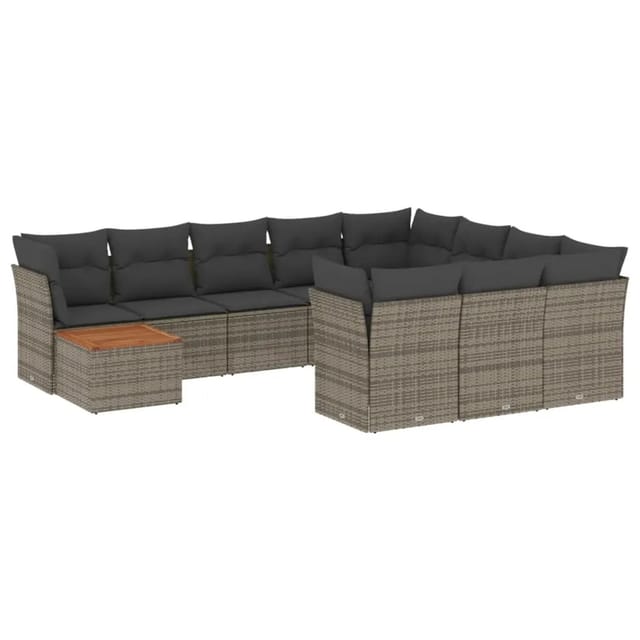 vidaXL 11-tlg Garten-Sofagarnitur mit Kissen Grau Poly Rattan Modell 50