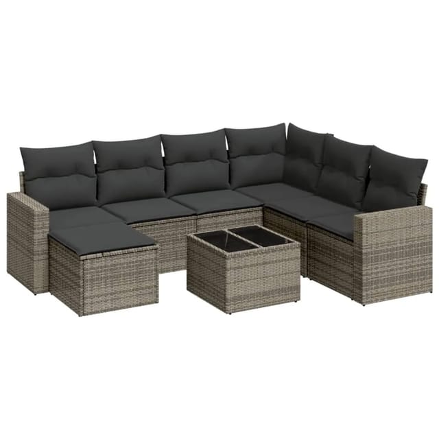 vidaXL 8-tlg Garten-Sofagarnitur mit Kissen Grau Poly Rattan Modell 5