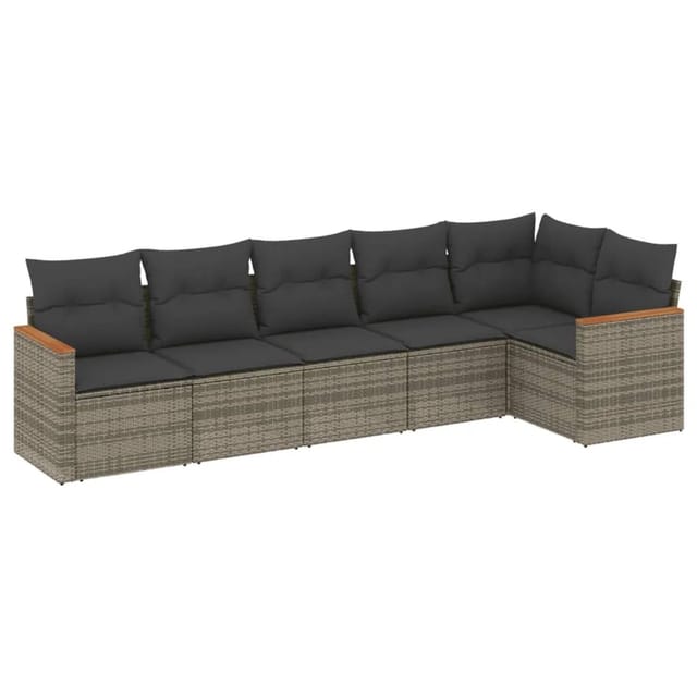 vidaXL 6-tlg Garten-Sofagarnitur mit Kissen Grau Poly Rattan Modell 147