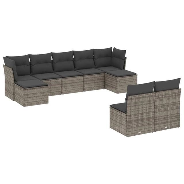 vidaXL 9-tlg Garten-Sofagarnitur mit Kissen Grau Poly Rattan Modell 52