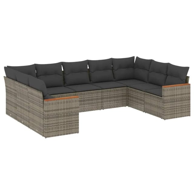 vidaXL 9-tlg Garten-Sofagarnitur mit Kissen Grau Poly Rattan Modell 89