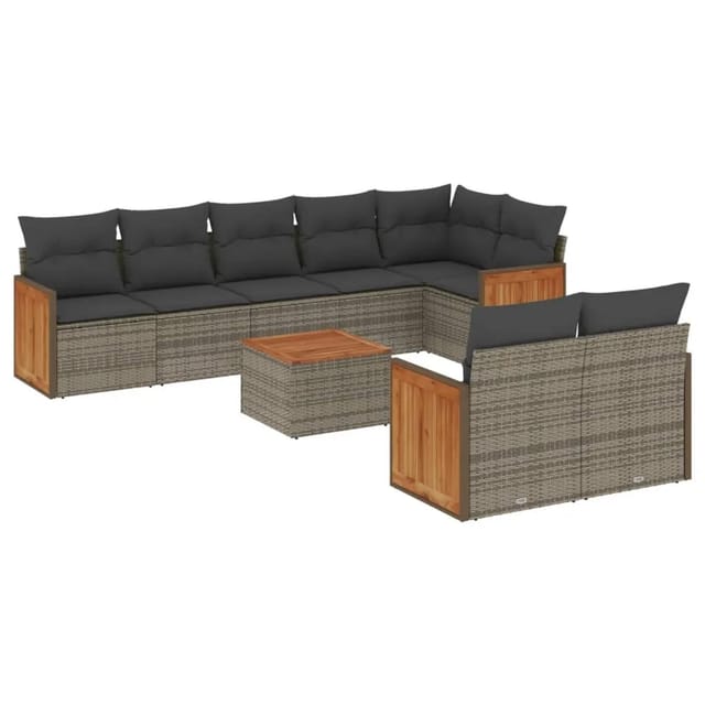 vidaXL 9-tlg Garten-Sofagarnitur mit Kissen Grau Poly Rattan Modell 88